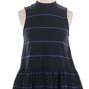 Anthropologie Black & Purple Striped Peplum Top - Size M